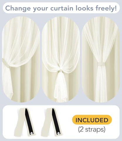 100% Blackout Curtains with Sheer Overlay, Beige, 52 x 84 inch, 2 Panels - color: Beige, size: 52"W x 84"L (Pack of 2)