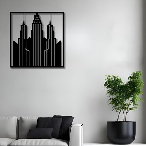 Metal Wall Decor | 17'' x 17'' x 0.05'' City Skyline Art Themed Wall Decorations | Handmade Indoor and Outdoor Wall Art (17'' x 17'', City Skyline, Black) - size: 17'' x 17'', style: City Skyline