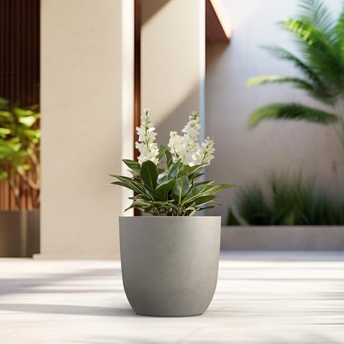 Kante Accent Round Curved Weathered Concrete Planter 13.3" Dia, Outdoor - color: Weathered Concrete, size: 13.4"d