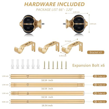 Ceramic Curtain Rods for Windows 66 to 120 Inch 1 Inch Adjustable - color: Gold Black, size: 66"-120"