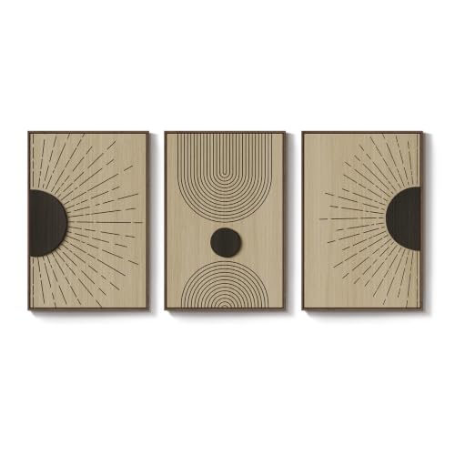 Large Framed 3D Wood Boho Neutral Abstract Textured Wall Decor, 24x36 Inch - color: Black Neutral
