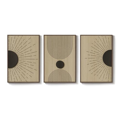 Large Framed 3D Wood Boho Neutral Abstract Textured Wall Decor, 24x36 Inch - color: Black Neutral