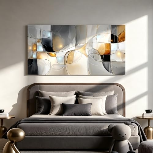 I@U Gray White Abstract Wall Art Prints Modern Geometry Wall Art Decor Abstract Artwork For Walls Canvas Wall Art Decor For Living Room Bedroom Kitchen Office Apartment Canvas Prints 24x48 Inch