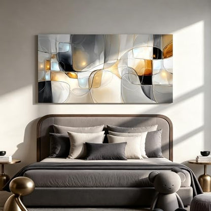 I@U Gray White Abstract Wall Art Prints Modern Geometry Wall Art Decor Abstract Artwork For Walls Canvas Wall Art Decor For Living Room Bedroom Kitchen Office Apartment Canvas Prints 24x48 Inch