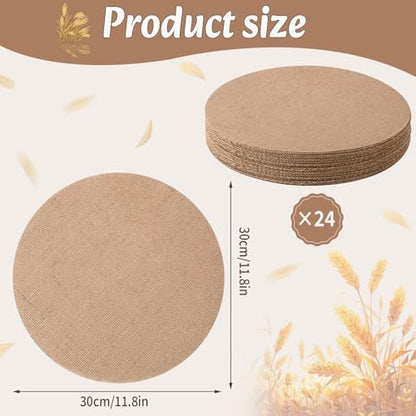 24 Pcs 11.8 Inch Burlap Round Placemats Bulk, Natural Table Mats - color: Beige