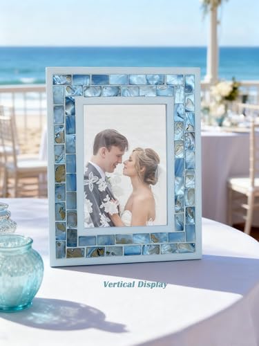 5x7 Mother of Pearl Picture Frame Beach, Blue Grey, 1pc | Picture Frame 5 by 7, Tabletop or Wall Photo Frame - color: Blue Grey, size: 5x7 Inch
