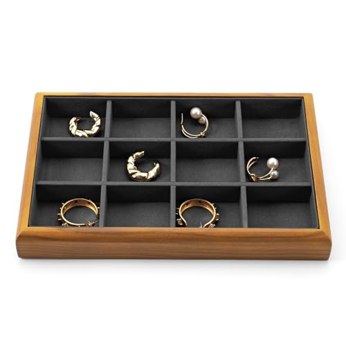 Oirlv Wood 12-Compartment Jewelry Tray Dark Grey - color: Grey, size: 12 grid