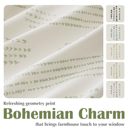 100% Blackout Green Boho Curtains, 96 Inches, 2 Panels for Bedroom - color: Green, size: 52"W x 96"L (Pack of 2)