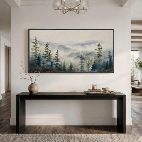Framed Misty Forest Mountain Landscape Wall Art for Living Room, 60x30 Inch - color: Green and Gray