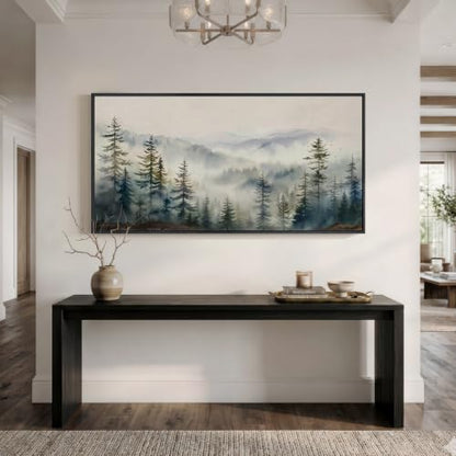 Framed Misty Forest Mountain Landscape Wall Art for Living Room, 60x30 Inch - color: Green and Gray