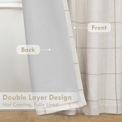 DriftAway 100% Blackout Plaid Linen Curtains 108 Inches Long 2 Panels Taupe - color: Taupe, size: 52"W x 108"L (Pack of 2)