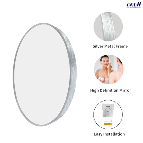 Oruii Small Round Mirror, 18 inch Silver Circle Mirror, Silver Metal Frame - color: Silver, size: 18"L x 18"W