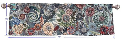 Bohemian Floral Dahlia Scroll Paisley Window Valance 52x16 Inches - color: Dahlia-gray