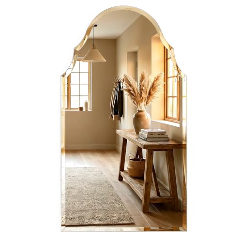 20x36 Inch Scalloped Arch Frameless Beveled Wall Mirror for Vanity - size: 36"L x 20"W