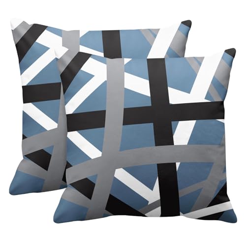 Emvency Throw Pillow Covers Set of 2, 18 x 18 Inch, Stripes Retro Blue - color: Blue 2, size: 18" x 18" (Pack of 2)