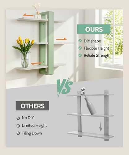 SUMGAR Floating Shelves for Wall Green, 3 Tier Adjustable Large Shelf Unit - color: Mint Green&white, size: 3 Tier 19.6in