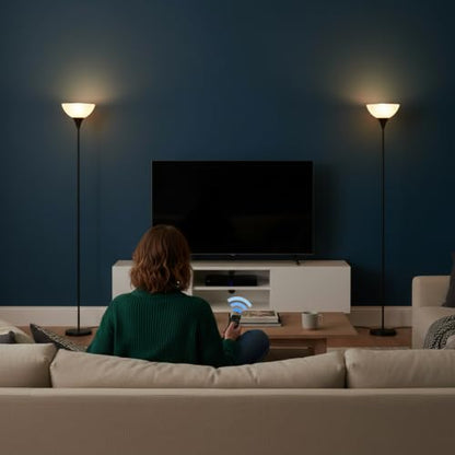 LALISU Floor Lamp, Standing Lamps with Glass Shade, Led Floor Lamp Remote - color: Black and Glass