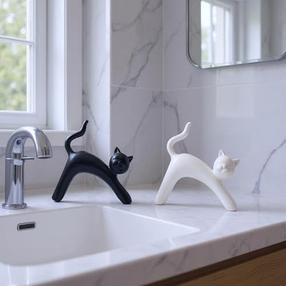 Zerzsy Ceramic Cat Statue, 2-Pack Black and White Kitten Figurine - color: Black White-cat