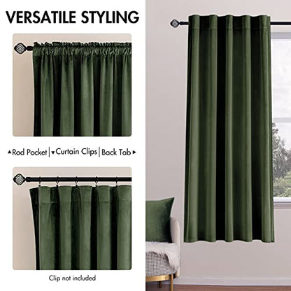 MIULEE Velvet Curtains 52x63 inches 2 Panels Olive Green Blackout Curtains - color: Olive Green, size: 52"W x 63"L (Pack of 2)