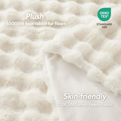 L'AGRATY Faux Rabbit Fur Throw Blanket for Couch, 90'' x 108'', Cream White - color: Cream White, size: 90" x 108"