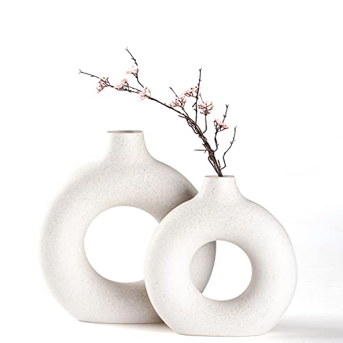 CEMABT Vases for Pampas Grass,2PC Creative Vase Modern Home Decor,Handmade Vase White Ceramic Dried Flowers Crafts Ornaments for Office Home Deco Decoration,Vase Beige - color: White, size: 2-Piece Set