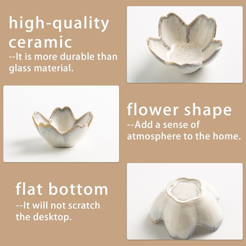 Mecaikru Ceramic Jewelry Tray, 3.5 in Flower Ring Dish with Gift Box & Card - color: grey