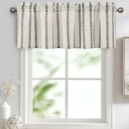 JIUZHEN 42x18 Inch Kitchen Valance - Thick Textured Linen Striped Window Valance Curtain with 3" Rod Pocket, Wheat Stripe Grey (1 Panel) - color: Wheat Stripe Grey, size: 42"W x 18"L (Pack of 1)