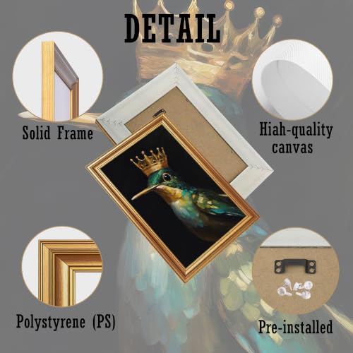 EJPFOGV Luxury Hummingbird with crown Framed Canvas Wall Art 8x10 inches - color: Crown, size: 10"L x 8"W