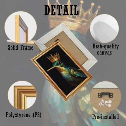 EJPFOGV Luxury Hummingbird with crown Framed Canvas Wall Art 16x24 inches - color: Crown, size: 24"L x 16"W
