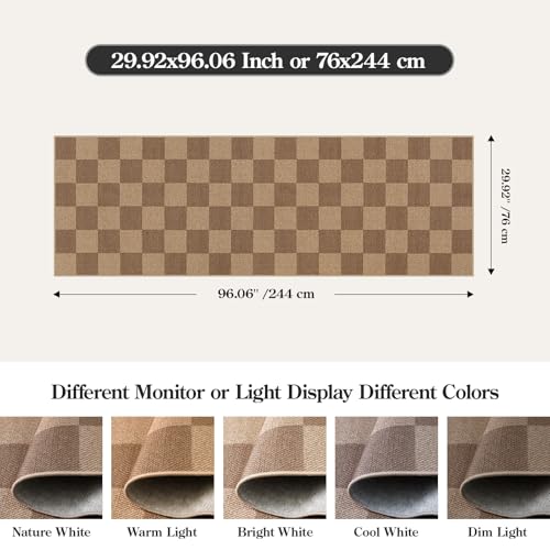 Lahome Checkered Easy Jute Kitchen Runner Rug, 2x8 Outdoor Rugs Washable - color: Nature/Checkerboard -1, size: 2'6" x 8' (Runner)