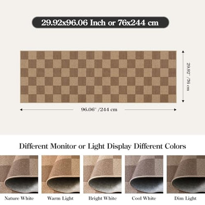 Lahome Checkered Easy Jute Kitchen Runner Rug, 2x8 Outdoor Rugs Washable - color: Nature/Checkerboard -1, size: 2'6" x 8' (Runner)