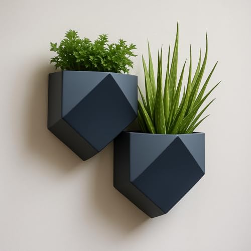 Vertical Garden Wall Planters – 2-Pack Modern Matte Black Geometric Pots for Indoor Plants, Wall Vase, Indoor and Outdoor Use 6"