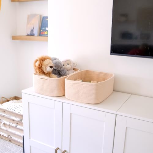 Woven Rope Baskets for Organizing, 3 Pack, 15.5 x 11 x 5.5" Storage Bins - color: Beige