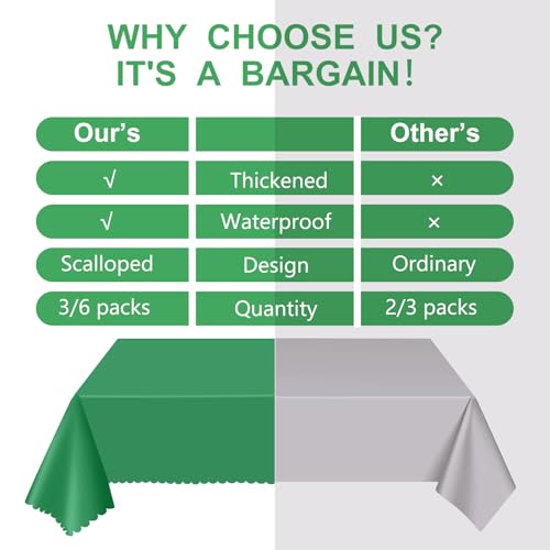 NatNarr 6 Pcs Green Tablecloths Plastic, Scalloped Rectangle Table Cloth - color: Green, size: 6 Pack