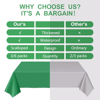 NatNarr 6 Pcs Green Tablecloths Plastic, Scalloped Rectangle Table Cloth - color: Green, size: 6 Pack