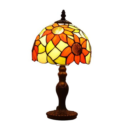 Tiffany Small Table Lamp Sunflower 3-Way Color Temperatures Stained Glass Table Lamps for Living Room Bedroom Bedside Nightstand Night Light Home Office Desk Lamp W/LED Bulb 8X8X15Inch - color: Sunflower