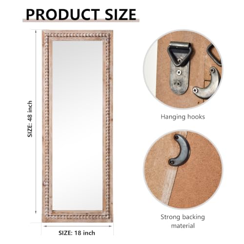 Rustic Full Length Mirror,18x48" Wood Bathroom Vanity Full Body Wall Mirror - color: Nature, size: 48"L x 18"W