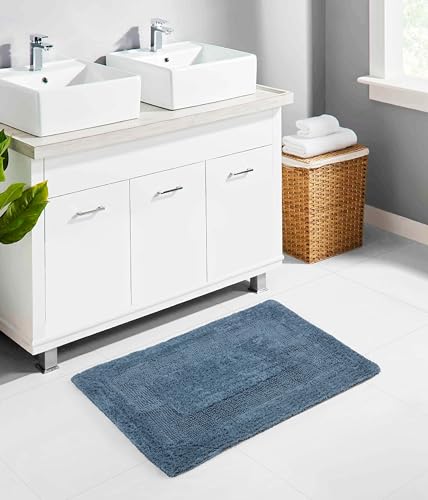 COTTON CRAFT 2 Pack Reversible Bath Mat Rug - Soft Plush -17x24- Azure Blue - color: Azure Blue, size: 17x24 Inches