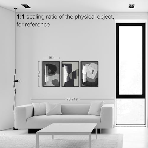 QKF 3Pcs Black White Gray Abstract Geometric Crystal Framed Canvas Wall Art - color: Black, White, Dark Gray, size: 16" X 24" X 3 pieces