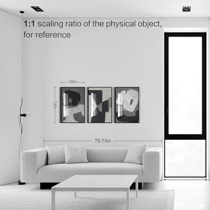 QKF 3Pcs Black White Gray Abstract Geometric Crystal Framed Canvas Wall Art - color: Black, White, Dark Gray, size: 16" X 24" X 3 pieces
