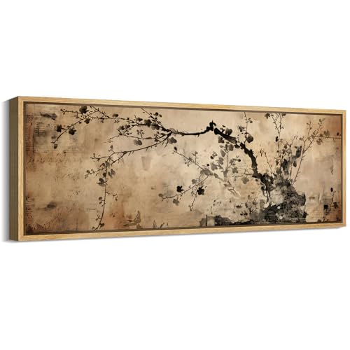 MUDECOR Large Framed Canvas Print Wall Art Vintage Botanical Branch Sepia Toned Retro Fine Art Illustrations Decorative Colorful Multicolor for Bedroom - 60"x20" - color: A01-2401-irs32, size: 60"L x 20"W