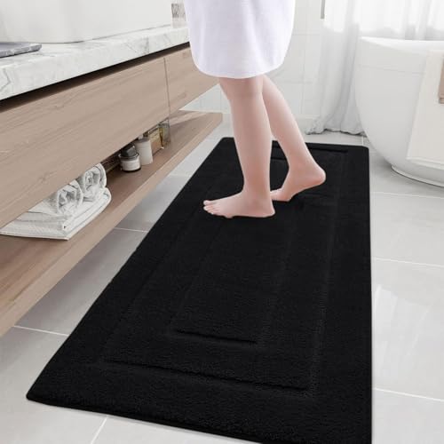 Buganda Microfiber Bathroom Rugs 70x24, Soft Shaggy Absorbent Bath Rugs - color: Black, size: 70" X 24"