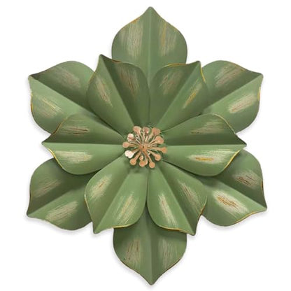 Metal Flower Wall Sculpture, 12.5" Green Gold Rustic Modern Floral Artwork - color: 01A-Green