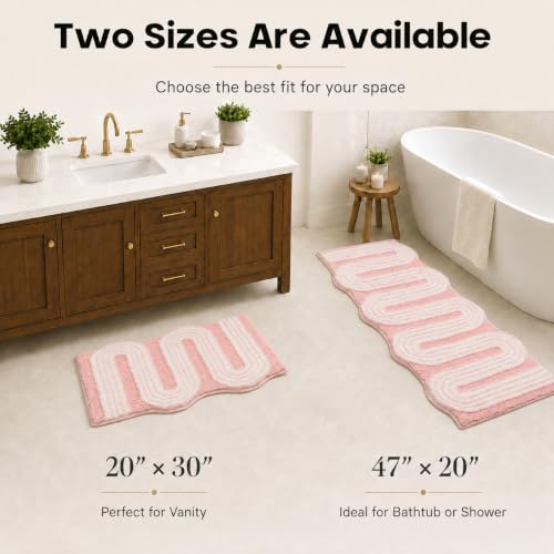 Unique Boho Bathroom Rugs, Cute Bath Mat with Funky Design, Fun Bohemian Decor for Bathroom Bedroom, Machine Washable Soft Non-Slip Bath Rug, 30" X 20", Pink - color: Pink, size: 1'8" x 2'6" (Rectangular)