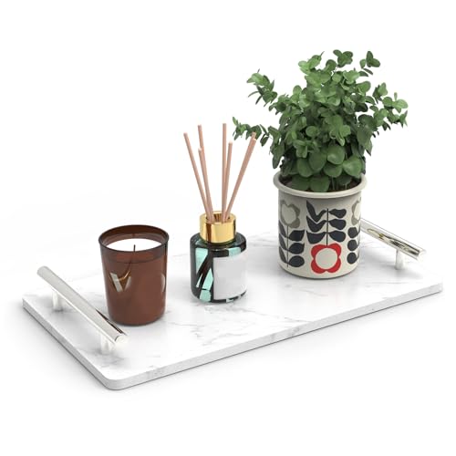 Guest Towel Holder Tray,Marble Bathroom Tray with Handles,Silver,Large - color: Silver, size: 13" x 7.1" x 2"
