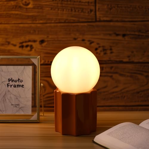 Modern Ceramics Table Lamp, Khaki Base Desk Lamp, White Jade Round Ball Glass Accent Table Lamp for Living Room Bedroom Bedside Nightstand House Office Home Reading - color: Khaki Ceramic