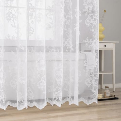 White Floral Lace Stall Shower Curtain with Valance 36x72 Inch 1 Panel - color: White, size: 36"W x 72"L (Pack of 1)
