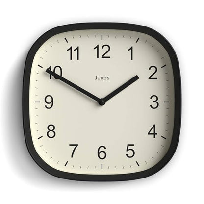 JONES CLOCKS® Sprite wall Clock | Modern Square Clock | 10" | Black - color: Black