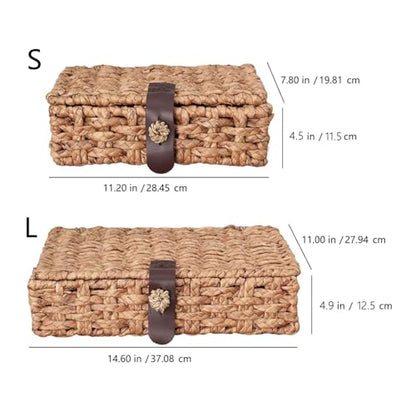 Wicker Storage Basket with Lid, 2-Piece Set Decorative Box with Lid, Water Hyacinth Woven Decorative Box for Shelf, Coffee Table, Console Table, Home Decor
