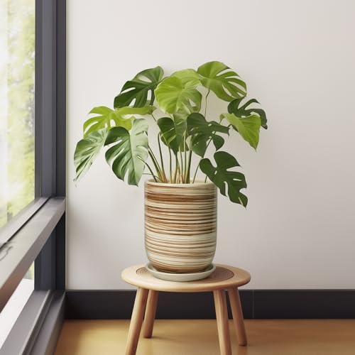 8 Inch Plant Pot, Ceramic Planter for Plants, Yellow - color: Yellow Stripes, size: 8 Inch